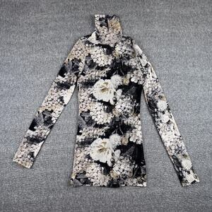 Karen Kane Top Womens Medium Floral Mock Neck Stretch Long Sleeve Shirt Blouse